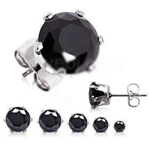 STAINLESS STEEL 8MM BLACK ROUND CUBIC ZIRCONIA CZ STUD POST EARRINGS FASHION 7MM